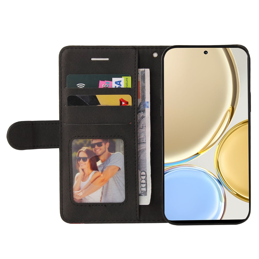 KT Leather Series-1 for Honor X9 5G/X30 5G/Magic 4 Lite 5G Dual-color Splicing Stand Wallet PU Leather Case Phone Cover - Black-2