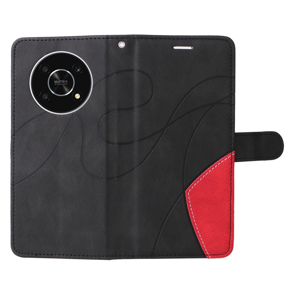 KT Leather Series-1 for Honor X9 5G/X30 5G/Magic 4 Lite 5G Dual-color Splicing Stand Wallet PU Leather Case Phone Cover - Black-6