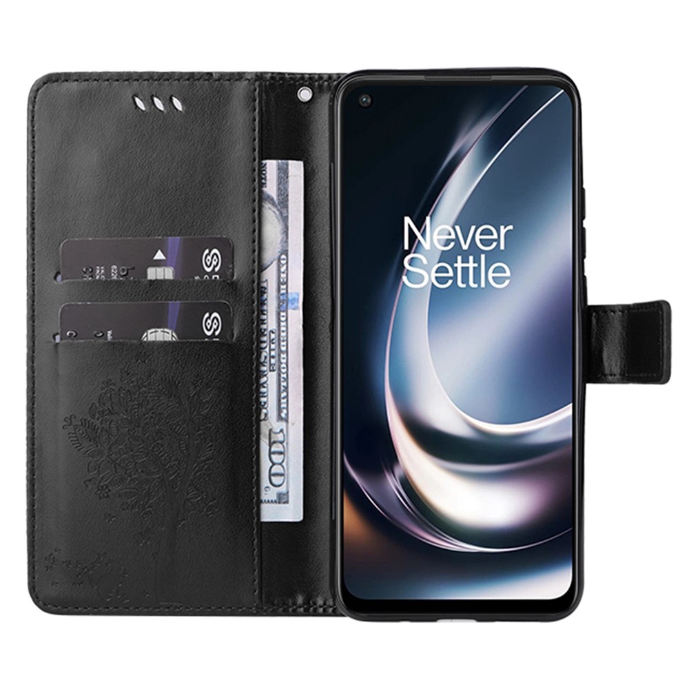 For OnePlus Nord CE 2 Lite 5G KT Imprinting Flower Series-3 PU Leather Mobile Phone Case Imprinted Cat Tree Pattern Stand Anti-scratch Phone Cover Wallet - Black-2