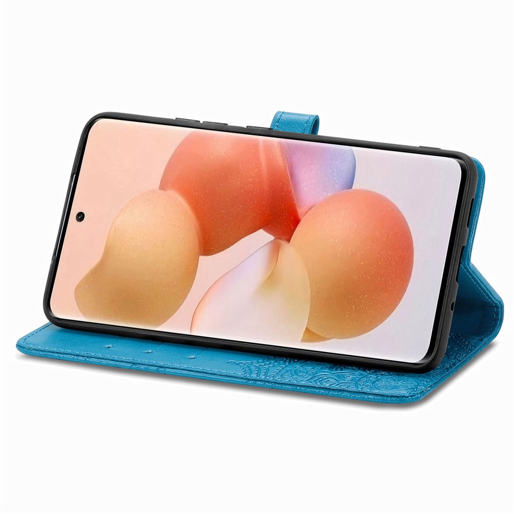 For Xiaomi 12 Lite 5G Mandala Pattern Embossed Leather Anti-scratch Case Stand Wallet Feature Magnetic Phone Cover with Strap - Blue-3