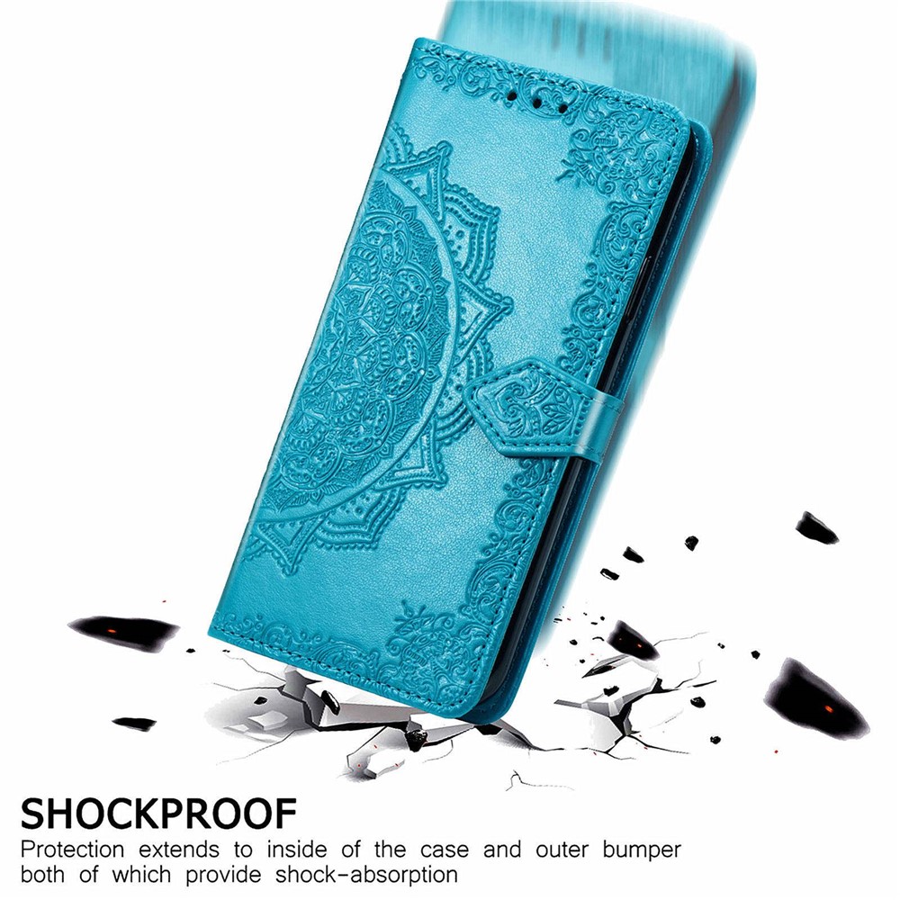 For Xiaomi 12 Lite 5G Mandala Pattern Embossed Leather Anti-scratch Case Stand Wallet Feature Magnetic Phone Cover with Strap - Blue-4