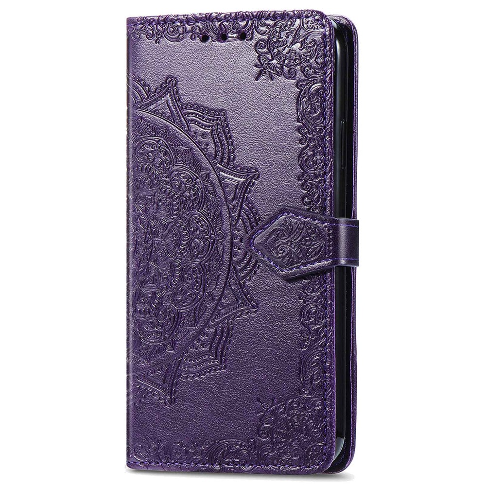 For OnePlus Nord 2T 5G Mandala Pattern Embossed Leather Case Stand Wallet Shockproof Protective Phone Shell with Strap - Purple-7