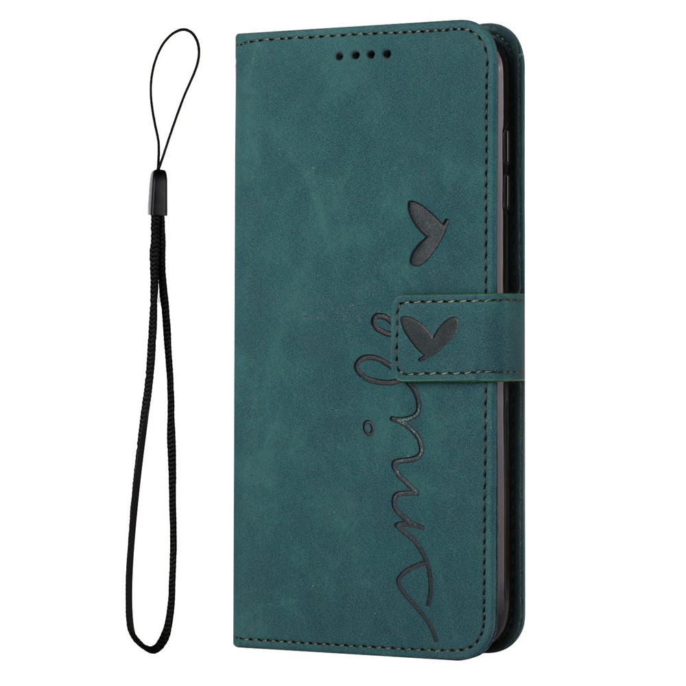 For Oppo A74 5G/A93 5G/A54 5G Imprinted Heart Shape Wallet Case Skin-touch Feeling Leather Stand Feature Flip Cover with Strap - Green-10