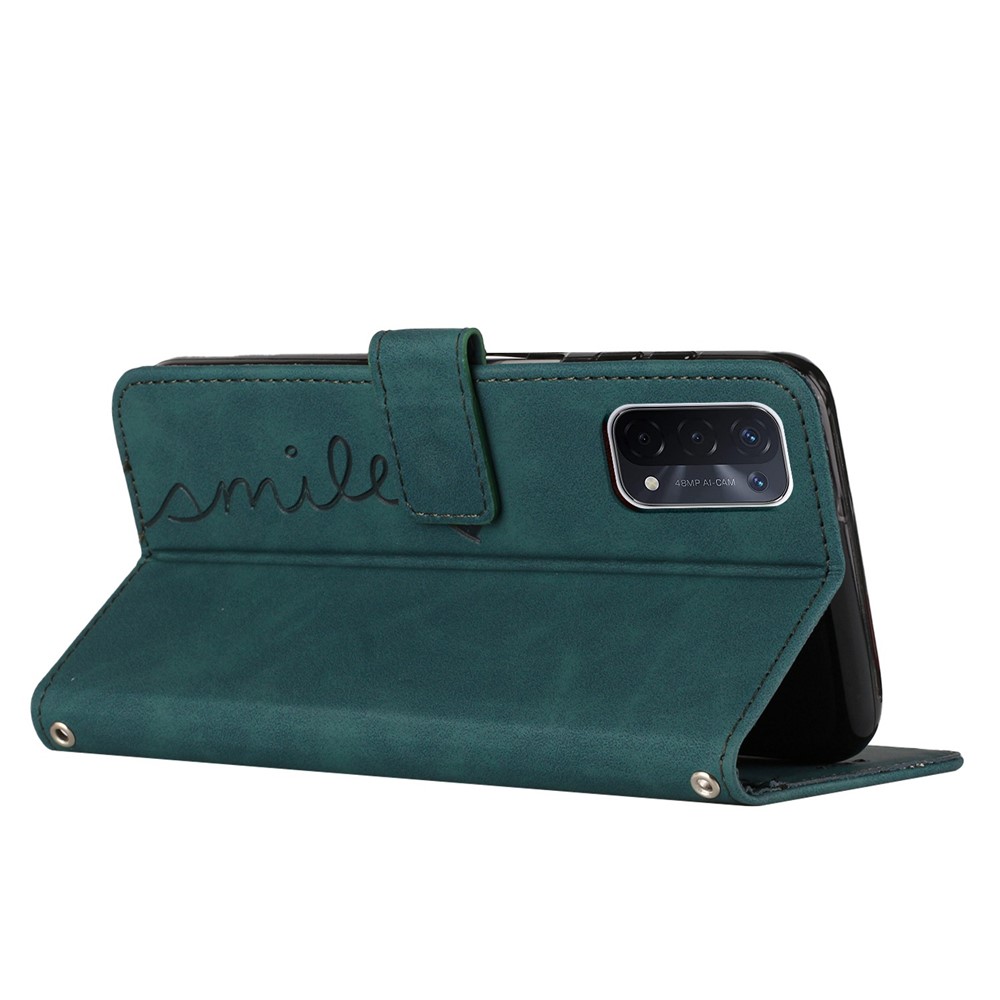 For Oppo A74 5G/A93 5G/A54 5G Imprinted Heart Shape Wallet Case Skin-touch Feeling Leather Stand Feature Flip Cover with Strap - Green-3
