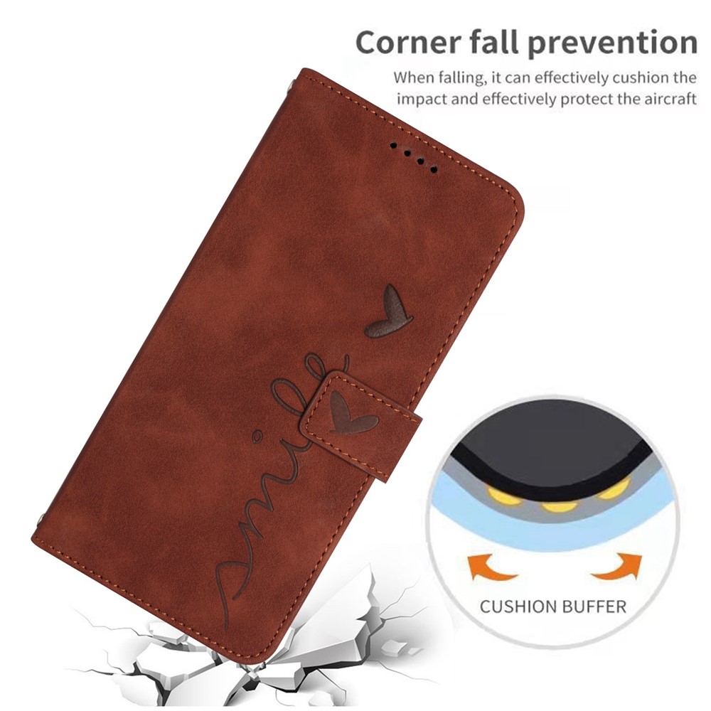 For Oppo A94 4G/5G/F19 Pro/F19 Pro+ 5G/A95 5G/Reno5 Z/Reno6 Z/Reno5 F/Reno5 Lite Heart Shape Imprinted Wallet Case Skin-touch Feeling Leather Stand Cover - Brown-4