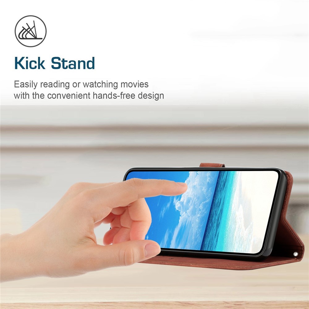 For Oppo A94 4G/5G/F19 Pro/F19 Pro+ 5G/A95 5G/Reno5 Z/Reno6 Z/Reno5 F/Reno5 Lite Heart Shape Imprinted Wallet Case Skin-touch Feeling Leather Stand Cover - Brown-5