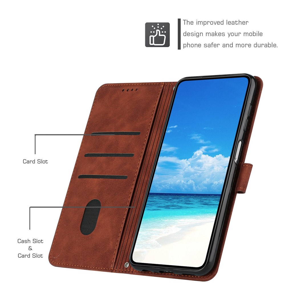 For Oppo A94 4G/5G/F19 Pro/F19 Pro+ 5G/A95 5G/Reno5 Z/Reno6 Z/Reno5 F/Reno5 Lite Heart Shape Imprinted Wallet Case Skin-touch Feeling Leather Stand Cover - Brown-6