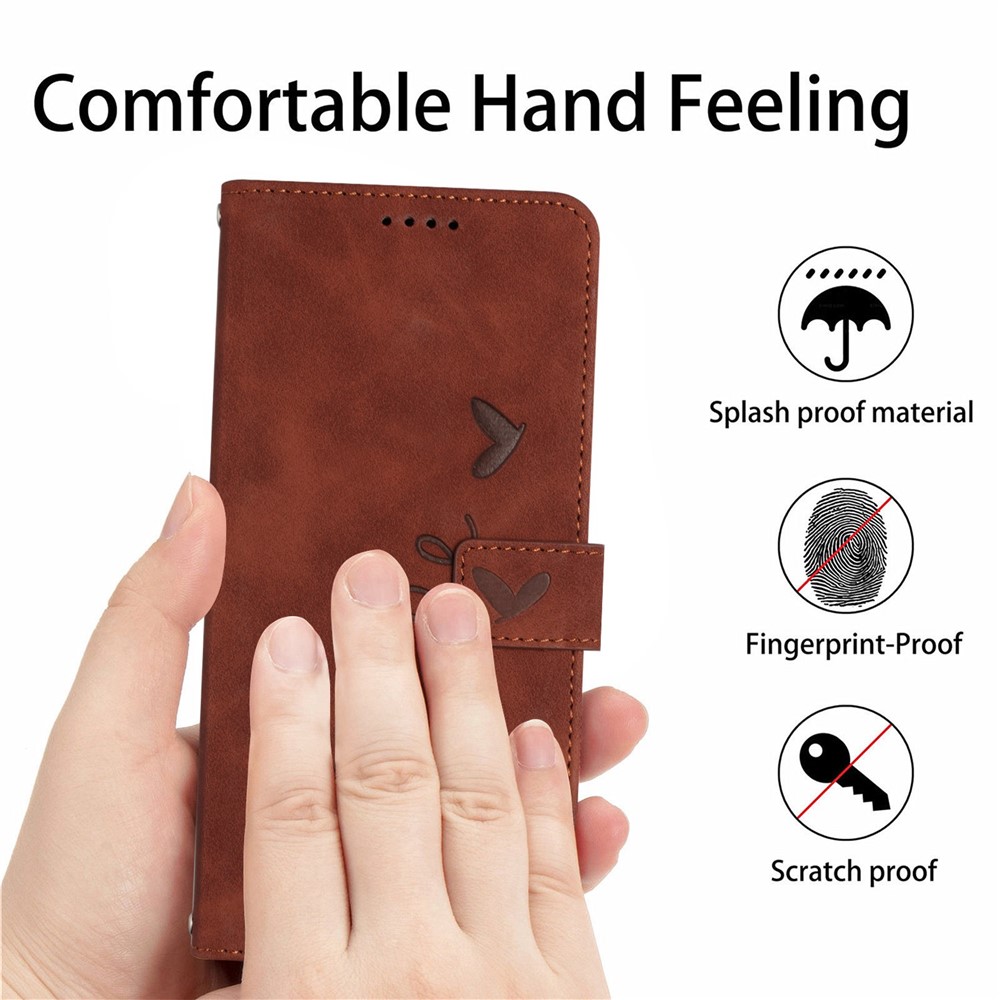 Für Oppo A94 4G/5G/F19 Pro/F19 Pro+ 5G/A95 5G/Reno5 Z/Reno6 Z/Reno5 F/reno5 Lite Herzform Eingeprägter Wallet Case Haut Skin-touch-lederständer Cover - Braun