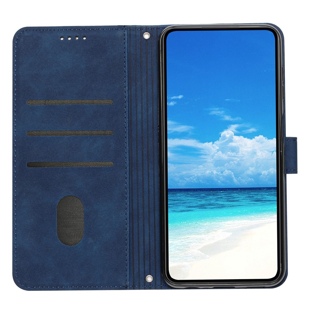 For Oppo Reno7 5G (Global)/Find X5 Lite Imprinted Heart Shape PU Leather Case Skin-touch Feeling Wallet Stand Flip Cover with Strap - Sapphire-2