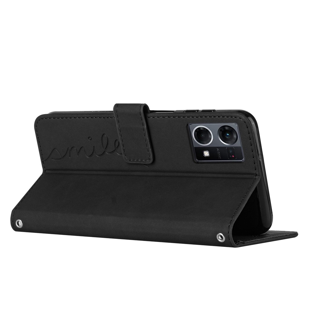 For Oppo Reno7 4G/F21 Pro 4G Skin-touch Feeling Wallet Case Imprinted Heart Shape PU Leather Magnetic Closure Stand Cover with Strap - Black-3