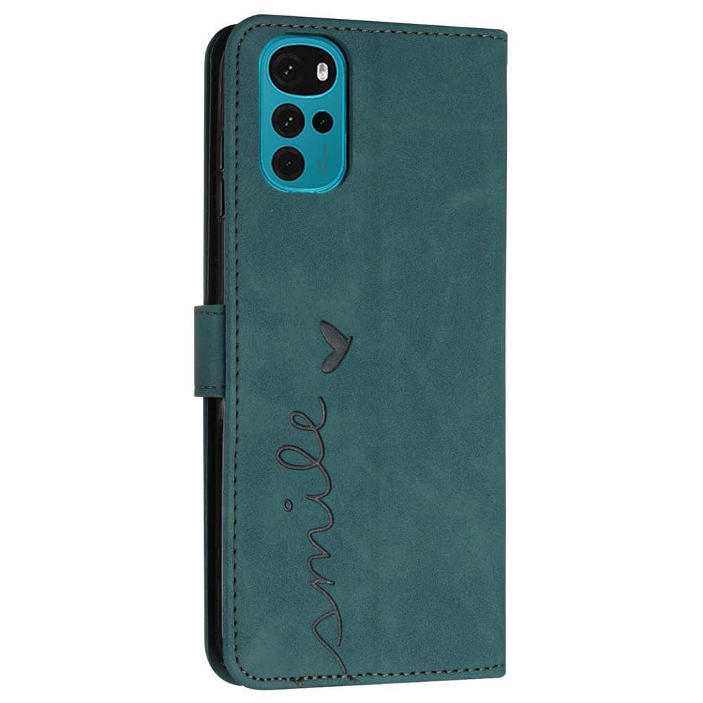 For Motorola Moto G22 Imprinted Heart Shape PU Leather Wallet Case Skin-touch Feeling Stand Shockproof Flip Cover with Strap - Green-11