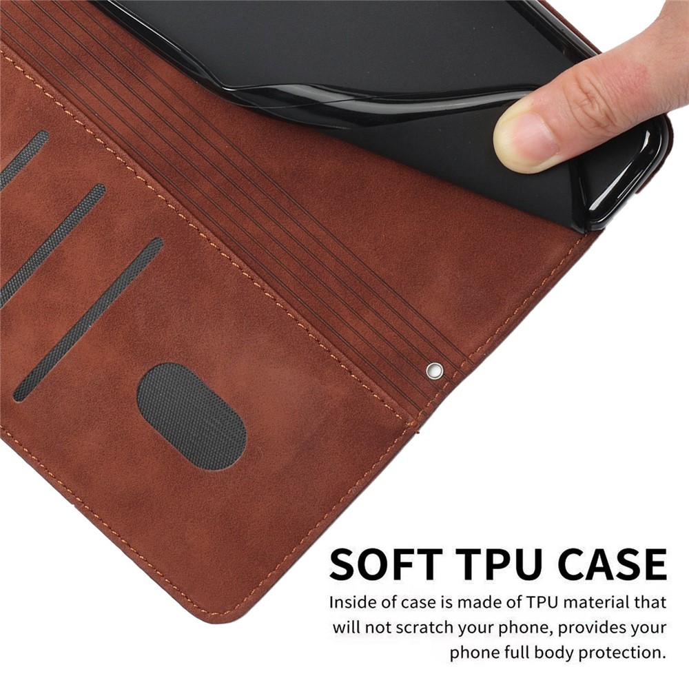 For Motorola Moto G52 4G Imprinted Heart Shape PU Leather Wallet Flip Cover Stand Magnetic Protect Skin-touch Feeling Shell Cover with Strap - Brown-8
