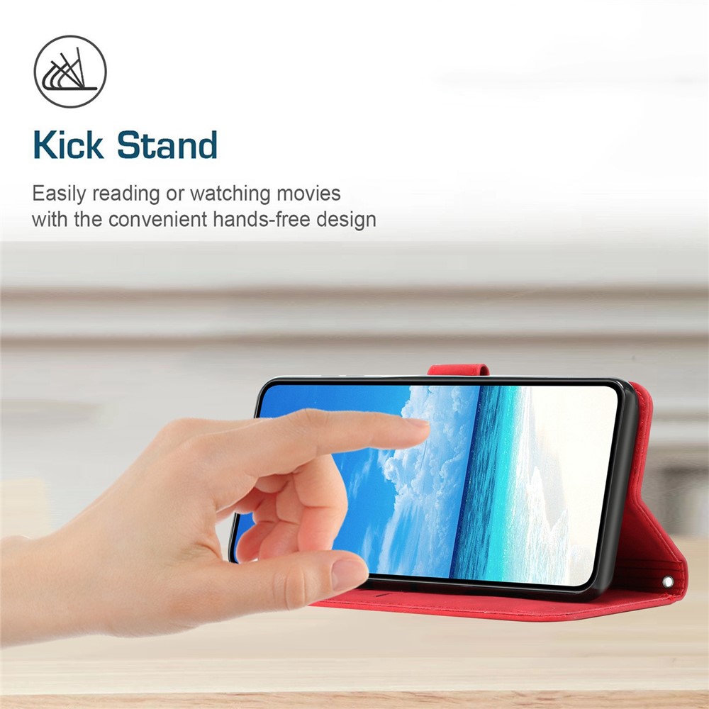 For Motorola Moto G (2022) 5G Heart Shape Imprinted Wallet Phone Case Flip Stand PU Leather Skin-touch Feeling Drop Protection Shockproof Cover with Strap - Red-5
