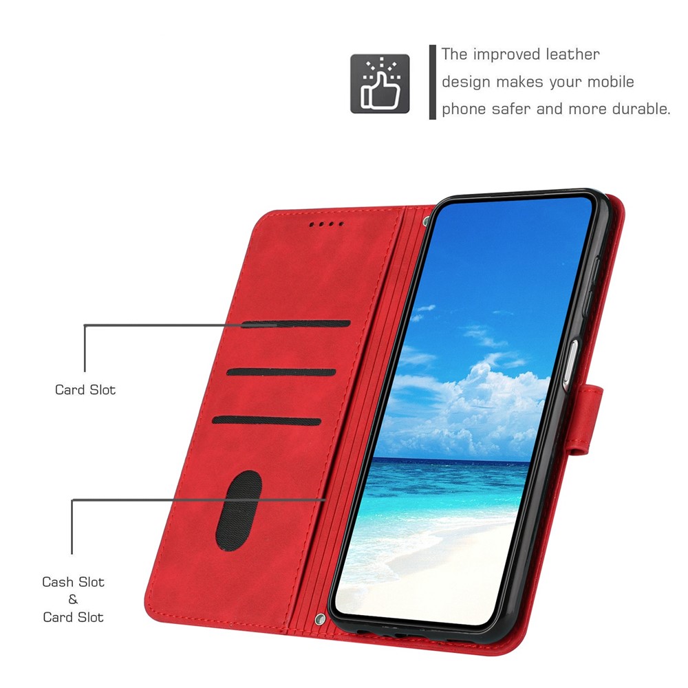 For Motorola Moto G (2022) 5G Heart Shape Imprinted Wallet Phone Case Flip Stand PU Leather Skin-touch Feeling Drop Protection Shockproof Cover with Strap - Red-6