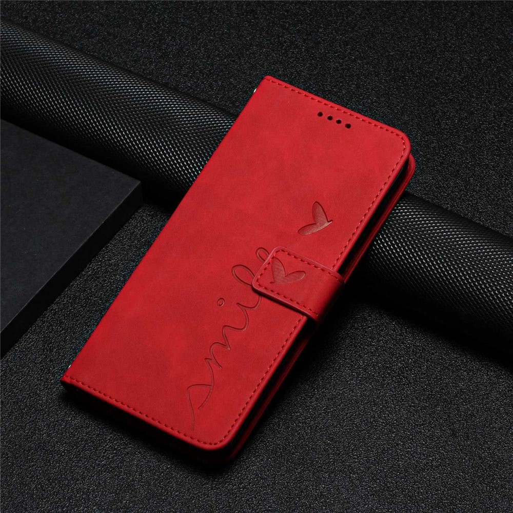 For Motorola Moto G (2022) 5G Heart Shape Imprinted Wallet Phone Case Flip Stand PU Leather Skin-touch Feeling Drop Protection Shockproof Cover with Strap - Red-9