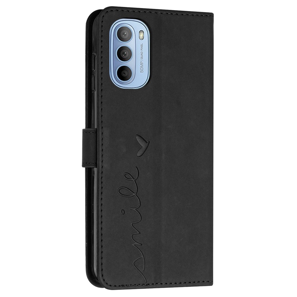 For Motorola Moto G31 4G/G41 4G Flip Wallet Phone Case Heart Shape Imprinted Skin-touch Feeling PU Leather Stand Folio Cover with Strap - Black-11