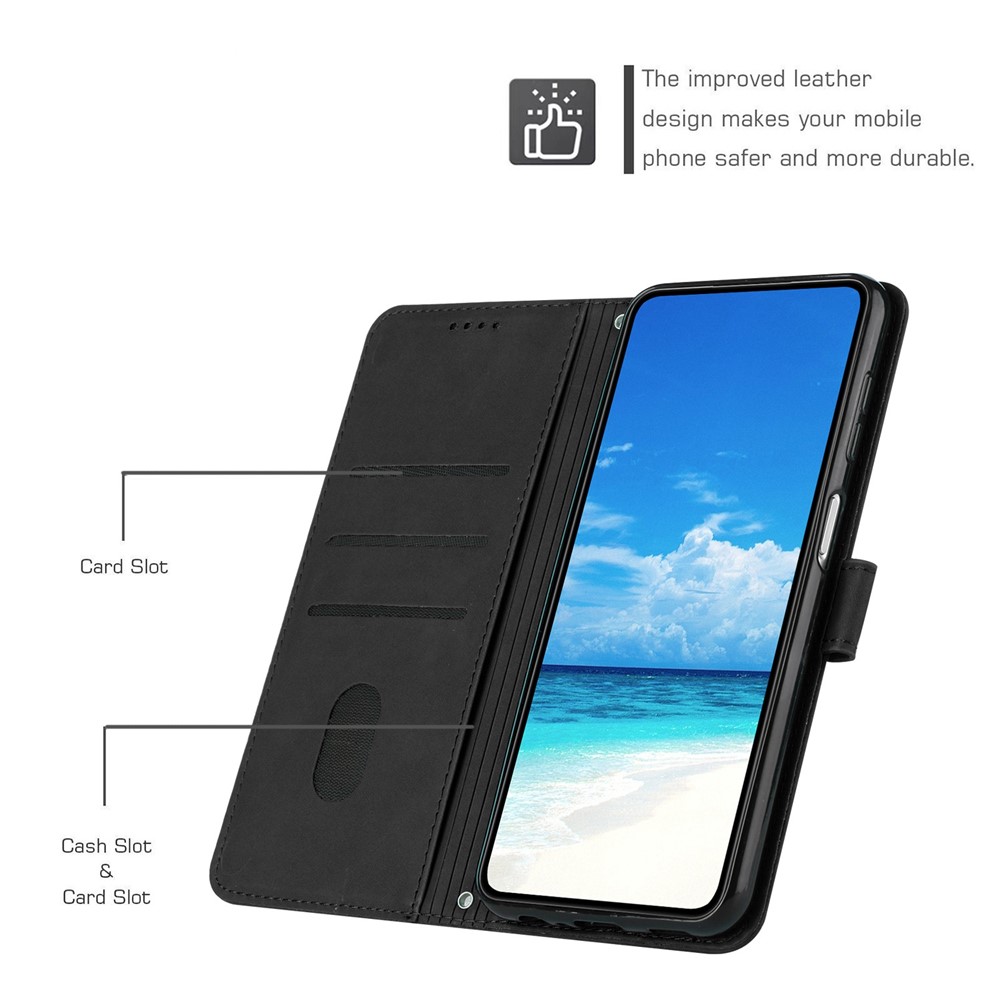 For Motorola Moto G31 4G/G41 4G Flip Wallet Phone Case Heart Shape Imprinted Skin-touch Feeling PU Leather Stand Folio Cover with Strap - Black-6