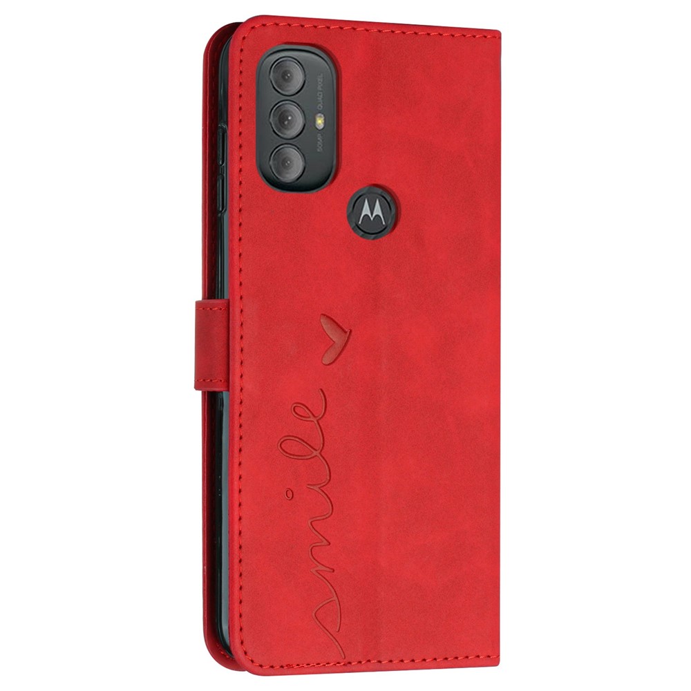 For Motorola Moto G Power (2022) Anti-drop Heart Shape Imprinted Phone Case PU Leather Skin-touch Feeling Wallet Style Shell with Stand - Red-11