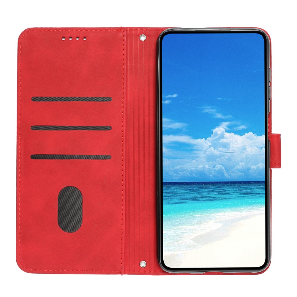 For Motorola Moto G Power (2022) Anti-drop Heart Shape Imprinted Phone Case PU Leather Skin-touch Feeling Wallet Style Shell with Stand - Red-2