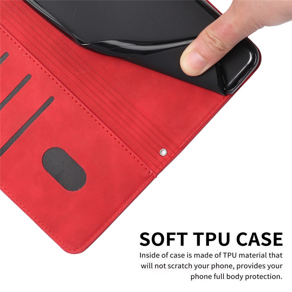 For Motorola Moto G Power (2022) Anti-drop Heart Shape Imprinted Phone Case PU Leather Skin-touch Feeling Wallet Style Shell with Stand - Red-8