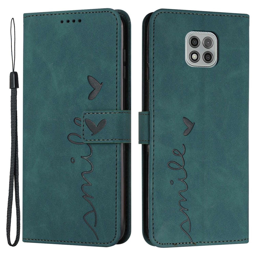 For Motorola Moto G Power (2021) Heart Shape Imprinted Wallet Case Skin-touch PU Leather Viewing Stand Phone Shell - Green-1