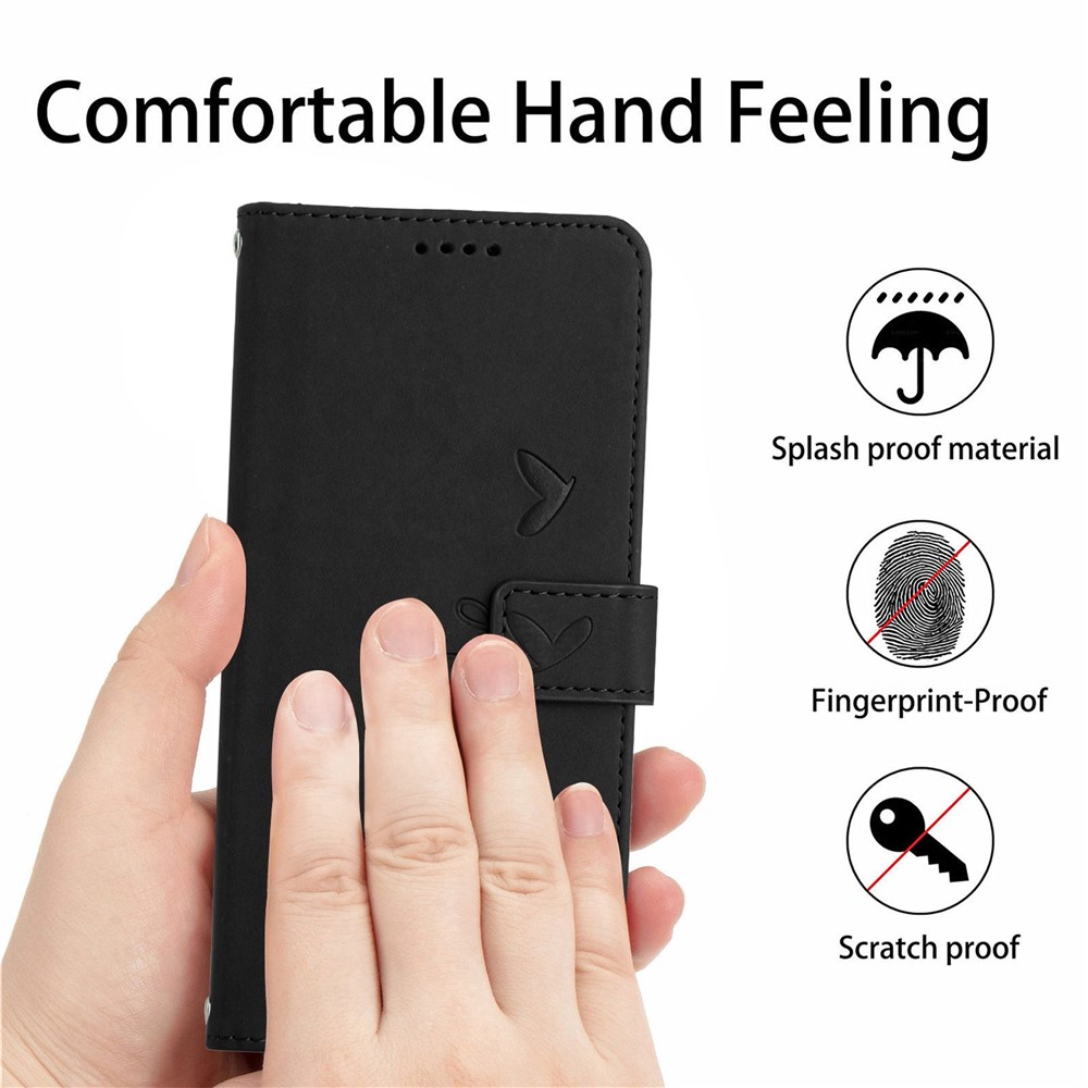 Heart Shape Imprinted Leather Case for Motorola Moto G50 4G, Skin-touch Stand Wallet Drop-proof Phone Cover - Black-7