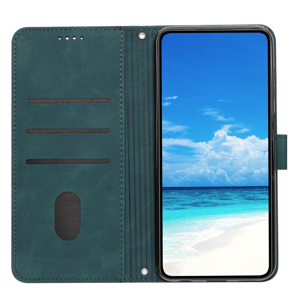 For Samsung Galaxy S21 4G/5G Skin-touch Feeling Heart Shape Imprinted Leather Case Wallet Stand Phone Cover - Green-2