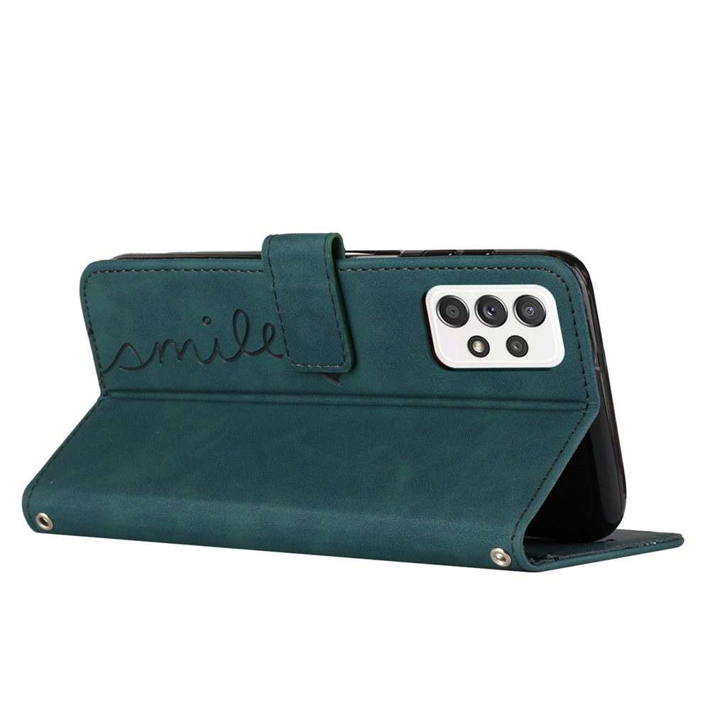 For Samsung Galaxy A23 4G (165.4 x 76.9 x 8.4mm) Heart Shape Imprinted Skin-touch PU Leather Stand Wallet Phone Case Protector - Green-3