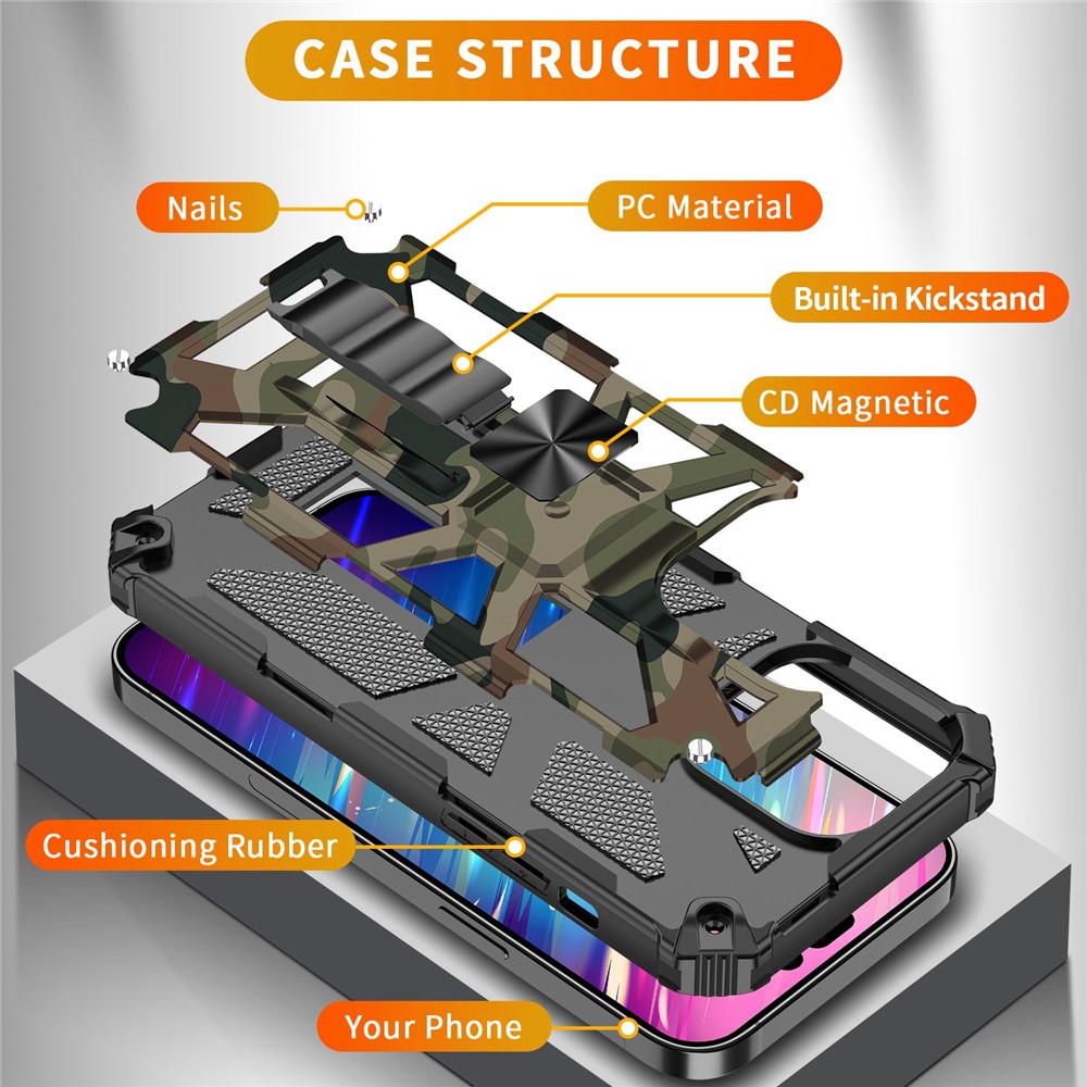 For iPhone 14 Pro 6.1 inch Anti-drop Military Grade Camouflage Kickstand Phone Case PC + TPU Scratch Resistant Cellphone Cover - Army Green-6