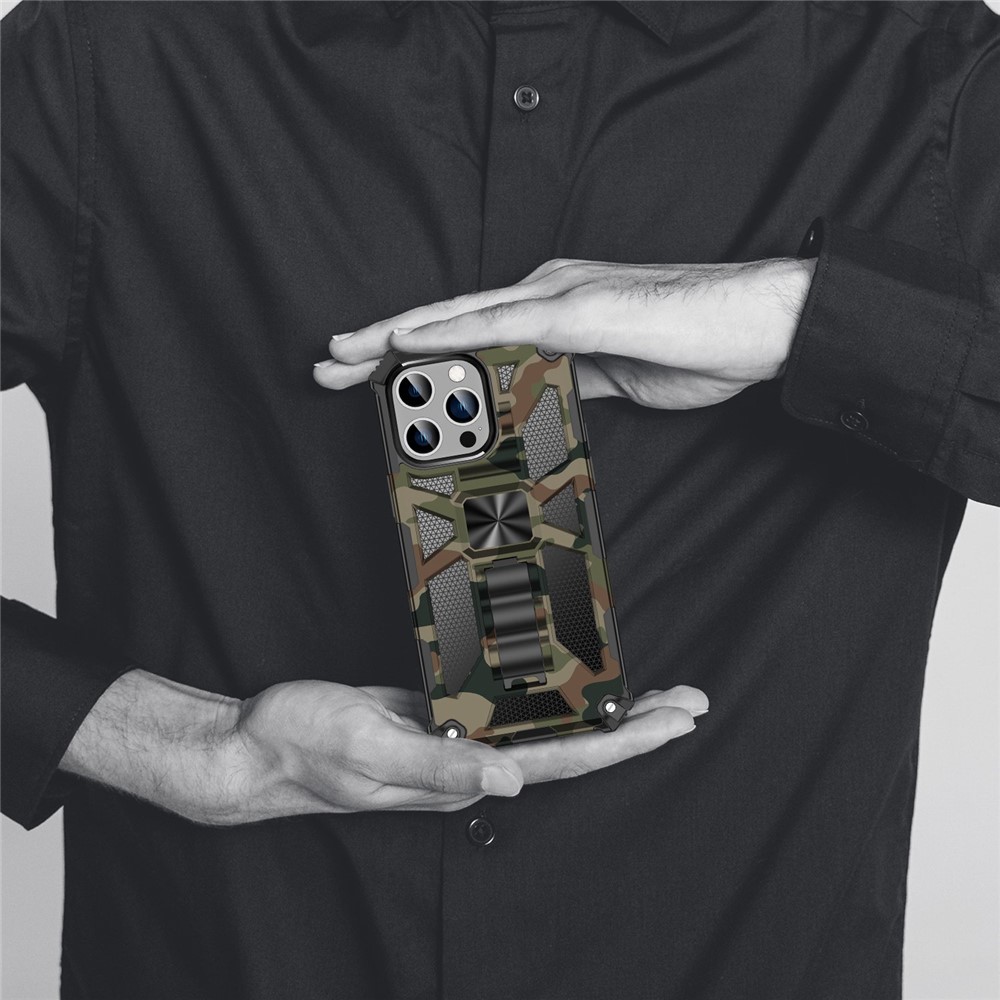 For iPhone 14 Pro 6.1 inch Anti-drop Military Grade Camouflage Kickstand Phone Case PC + TPU Scratch Resistant Cellphone Cover - Army Green-7