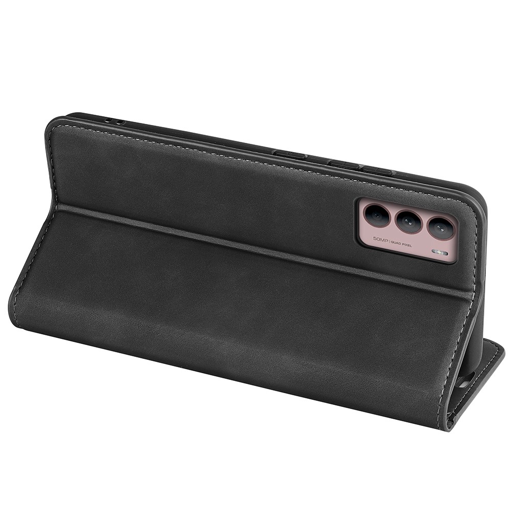 For Motorola Moto G42 4G Flip Folio Skin-touch PU Leather Case Stand Wallet Phone Protective Cover - Black-4