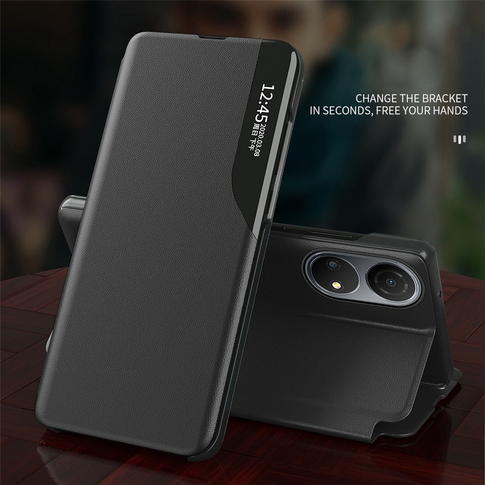 For Honor Play 30 Plus 5G/X7 Magnetic Auto Closing Clear View Window Phone Case Adjustable Stand Leather Protective Shell - Black-6