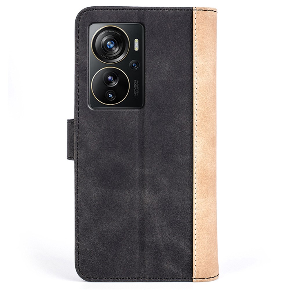 For ZTE Axon 40 Pro 5G Color Splicing PU Leather Phone Anti-drop Case Magnetic Clasp Cover Shell with Stand Wallet - Black-7