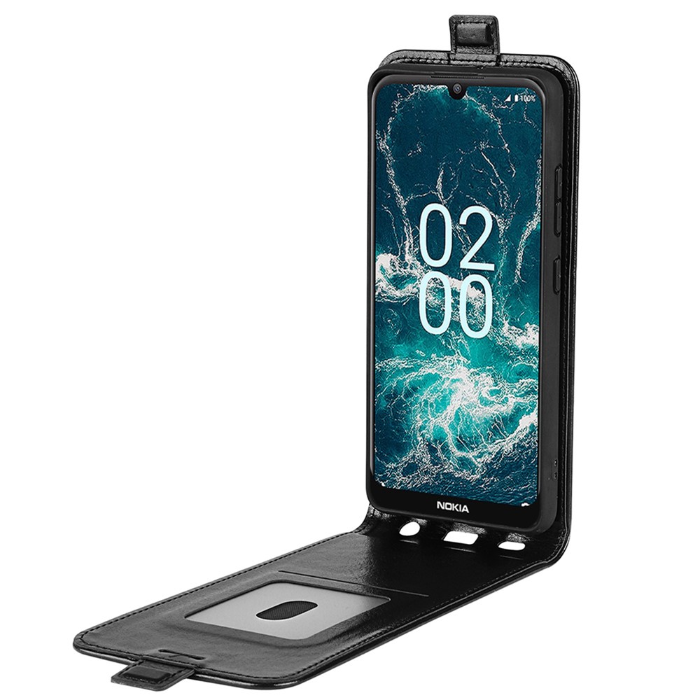 For Nokia C200 4G Crazy Horse Texture PU Leather Cover Vertical Flip Card Holder Phone Case - Black-2
