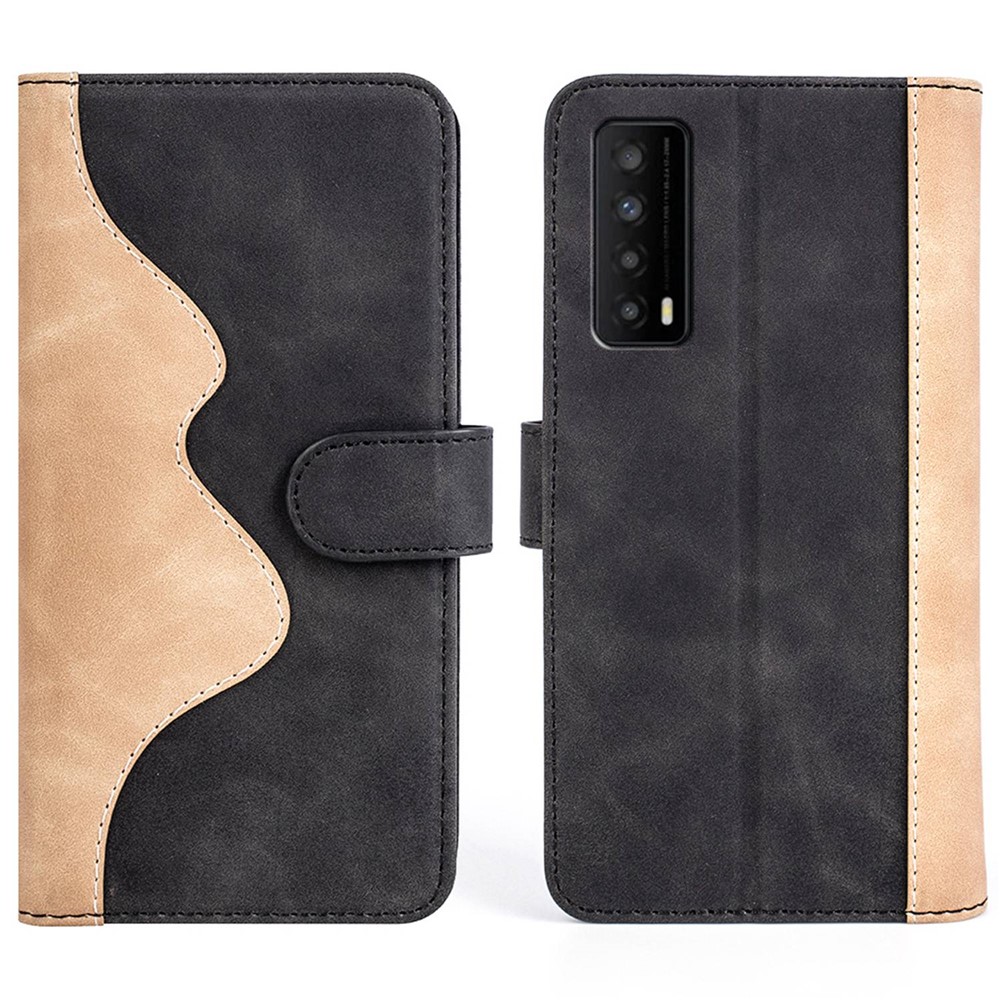 For TCL Stylus 5G Color Splicing PU Leather Stand Wallet Case Magnetic Clasp Phone Protective Cover - Black-1