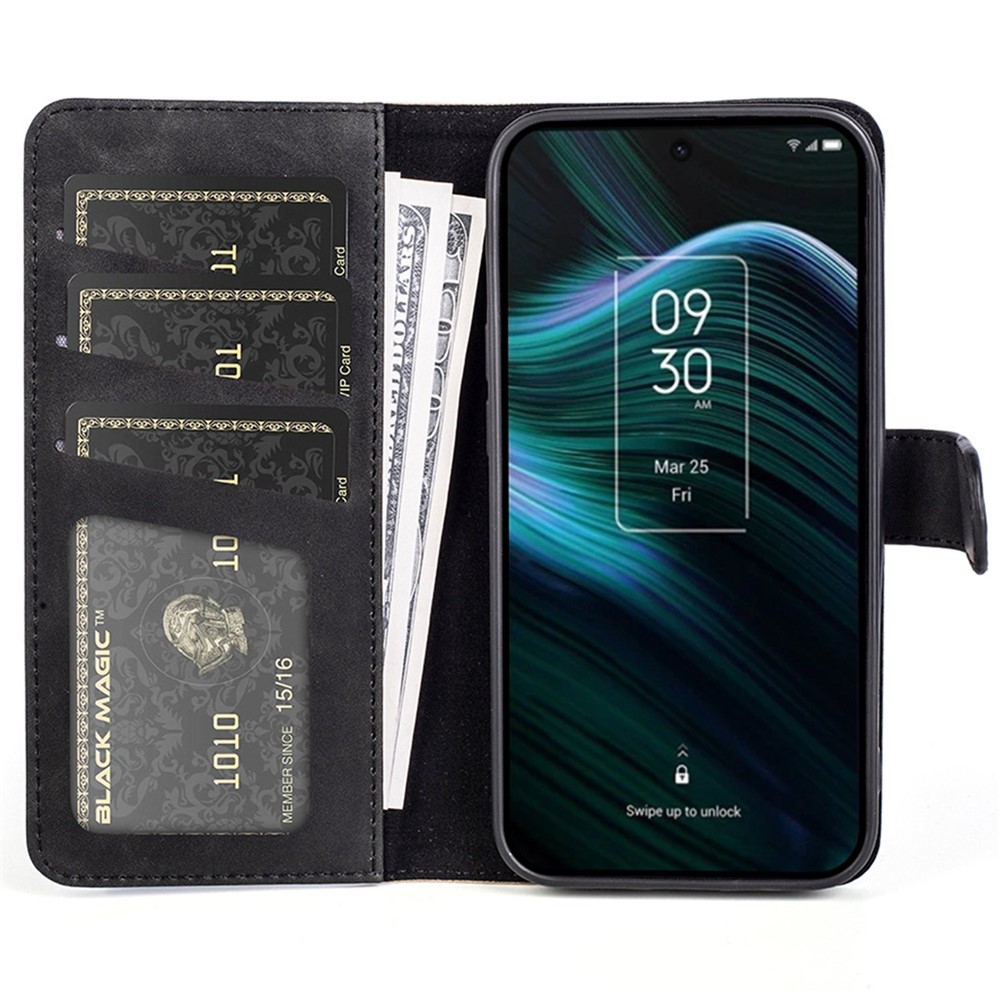 For TCL Stylus 5G Color Splicing PU Leather Stand Wallet Case Magnetic Clasp Phone Protective Cover - Black-2
