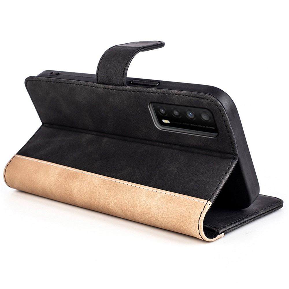 For TCL Stylus 5G Color Splicing PU Leather Stand Wallet Case Magnetic Clasp Phone Protective Cover - Black-3