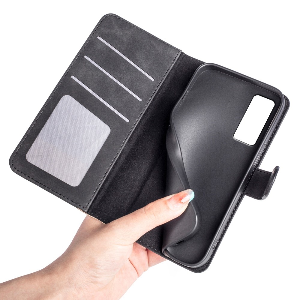 For TCL Stylus 5G Color Splicing PU Leather Stand Wallet Case Magnetic Clasp Phone Protective Cover - Black-4