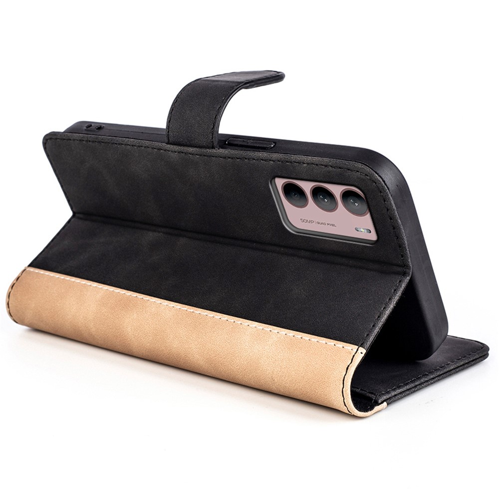 For Motorola Moto G42 4G Color Splicing PU Leather Stand Wallet Case Full-protection Phone Cover - Black-3