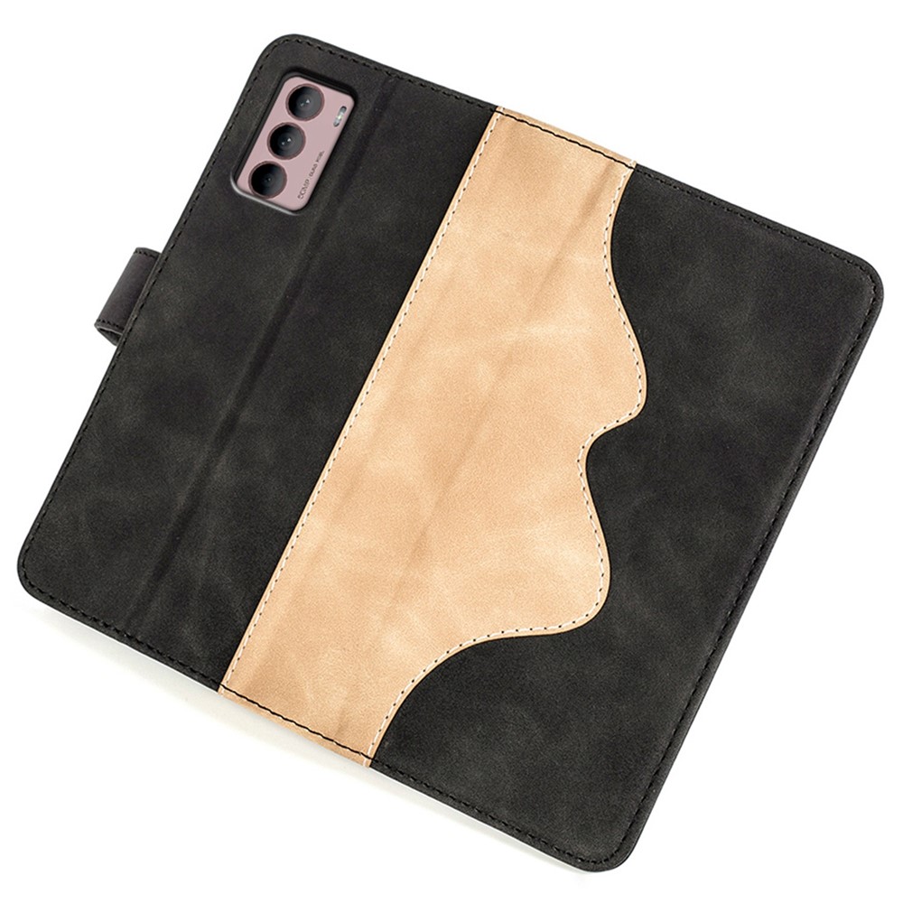 For Motorola Moto G42 4G Color Splicing PU Leather Stand Wallet Case Full-protection Phone Cover - Black-5