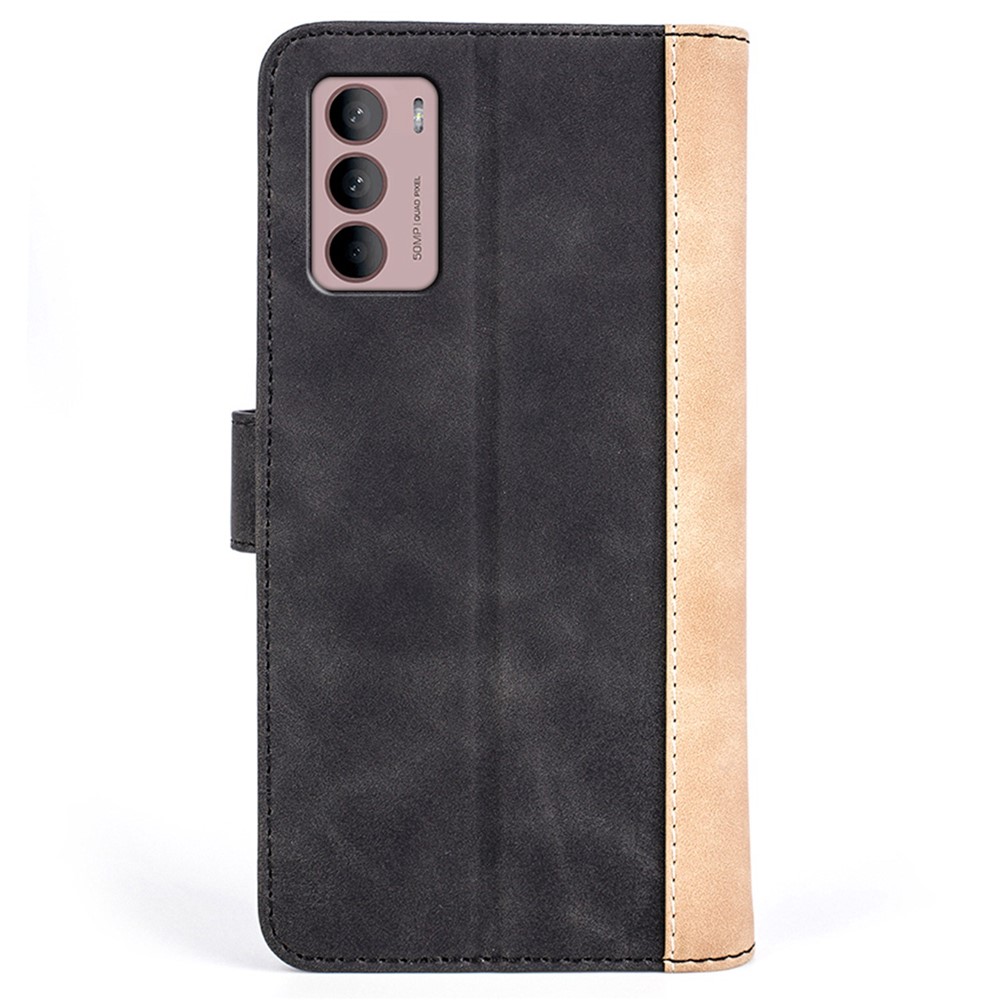 For Motorola Moto G42 4G Color Splicing PU Leather Stand Wallet Case Full-protection Phone Cover - Black-7