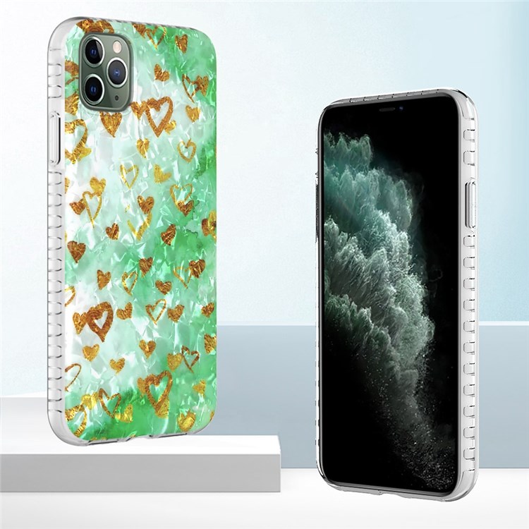YB IMD Series-13 for iPhone 11 Pro Max 6.5 inch Airbag Anti-drop Soft Touch 2.0mm Cell Phone Case Shell Pattern Design TPU IMD Cover - BK010-Gold Heart-2
