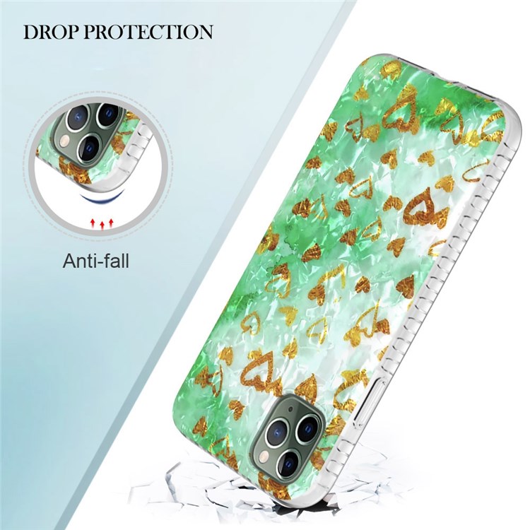 YB IMD Series-13 for iPhone 11 Pro Max 6.5 inch Airbag Anti-drop Soft Touch 2.0mm Cell Phone Case Shell Pattern Design TPU IMD Cover - BK010-Gold Heart-3