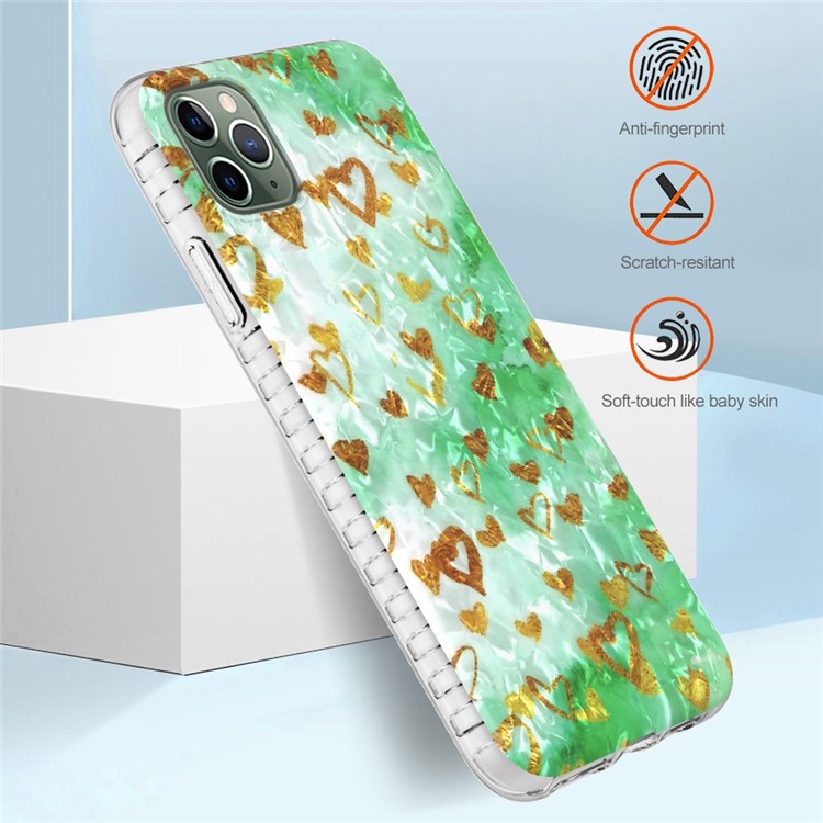 YB IMD Series-13 for iPhone 11 Pro Max 6.5 inch Airbag Anti-drop Soft Touch 2.0mm Cell Phone Case Shell Pattern Design TPU IMD Cover - BK010-Gold Heart-4