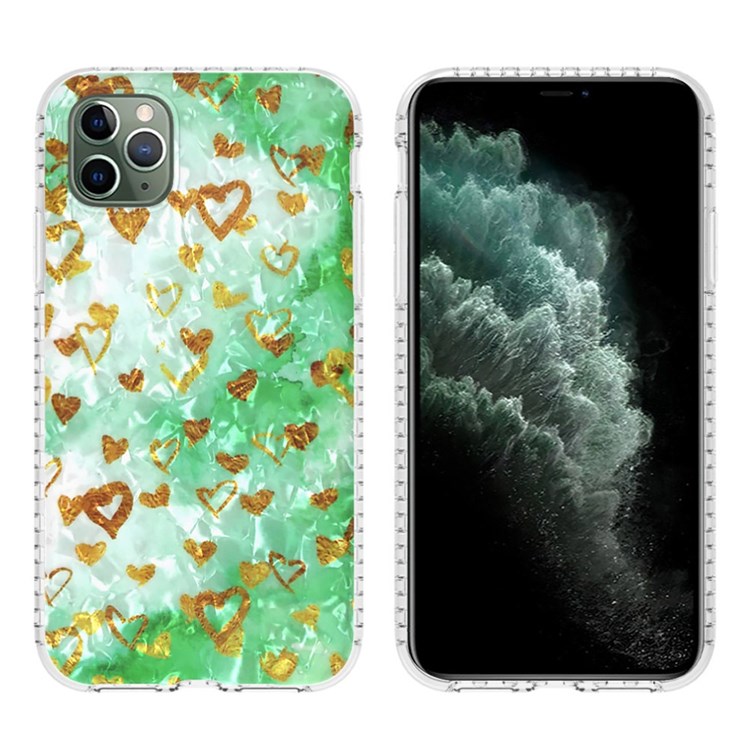 YB IMD Series-13 for iPhone 11 Pro Max 6.5 inch Airbag Anti-drop Soft Touch 2.0mm Cell Phone Case Shell Pattern Design TPU IMD Cover - BK010-Gold Heart-6