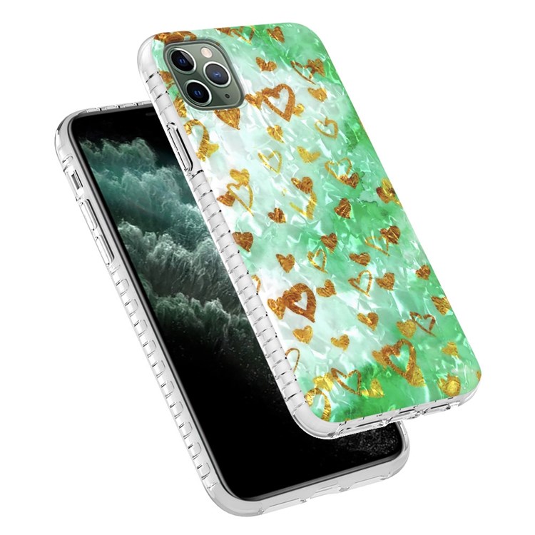 YB IMD Series-13 for iPhone 11 Pro Max 6.5 inch Airbag Anti-drop Soft Touch 2.0mm Cell Phone Case Shell Pattern Design TPU IMD Cover - BK010-Gold Heart-7