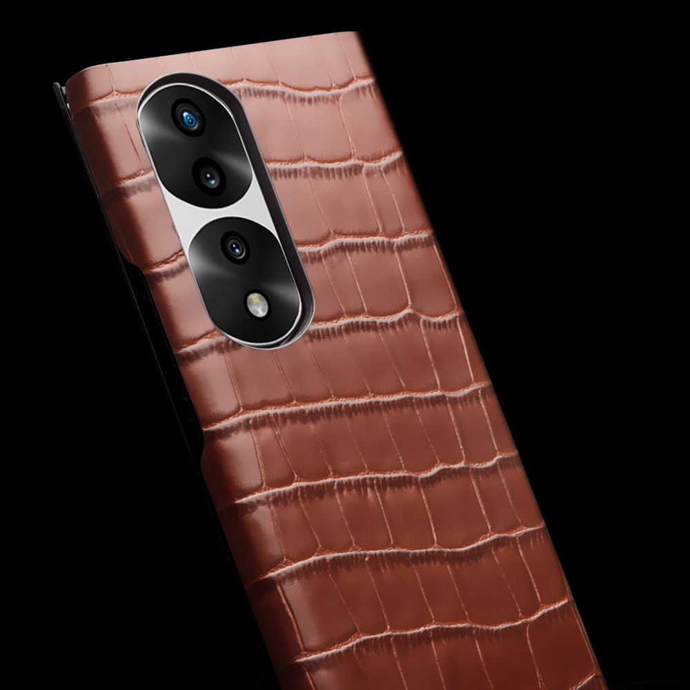QIALINO For Honor 70 5G Well-protected Phone Cover, View Window Crocodile Texture Genuine Leather Folio Flip Auto Wake/Sleep Case - Brown-4