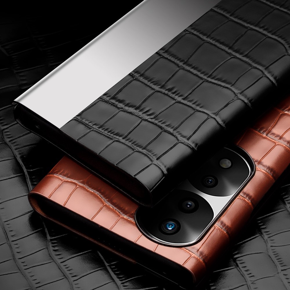 QIALINO For Honor 70 5G Well-protected Phone Cover, View Window Crocodile Texture Genuine Leather Folio Flip Auto Wake/Sleep Case - Brown-6