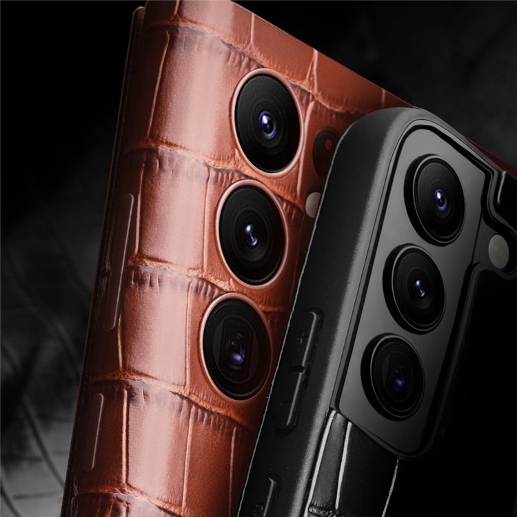 QIALINO For Samsung Galaxy S21+ 5G Phone Cover, View Window Crocodile Texture Genuine Leather Folio Flip Auto Wake/Sleep Case - Brown-6