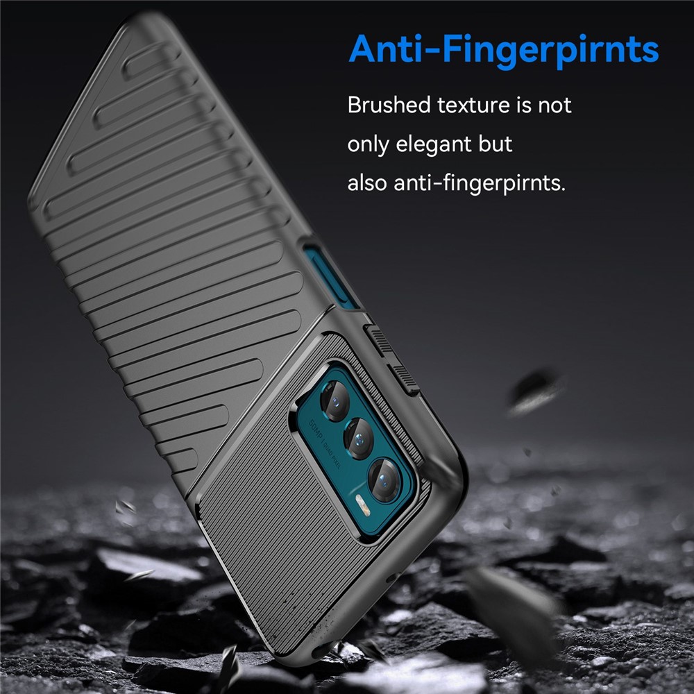 Thunder Series Thickened TPU Case for Motorola Moto G42 4G, Twill Texture Non-slip Anti-drop Phone Cover Protector - Black-3